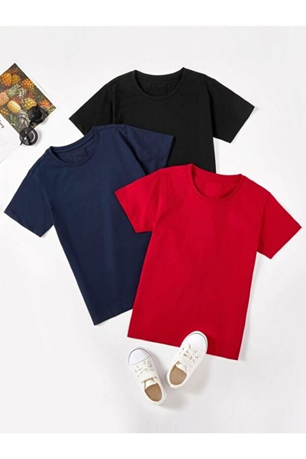 Basic Plain Patternless 3-PACK Oversize Unisex Tshirt Multi Combination - 1