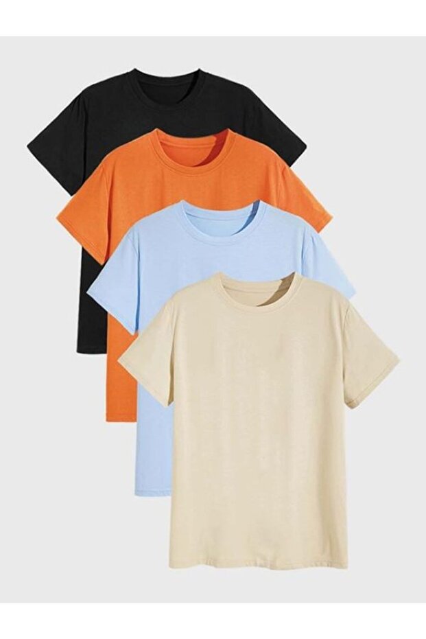 4-Piece Plain Patternless Basic Oversize Unisex T-Shirt Set - 1
