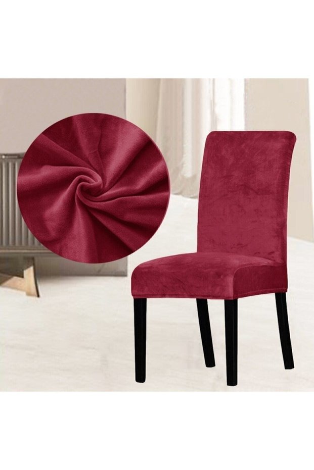 Red Width Lycra Elastic Velvet Fabric 6-Piece Chair Cover