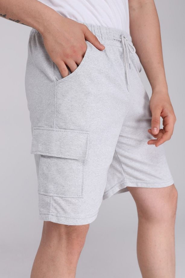 Gri Kargo Cepli Erkek Oversize Relaxest Lastikli Bağcıklı Bermuda Şort - 1