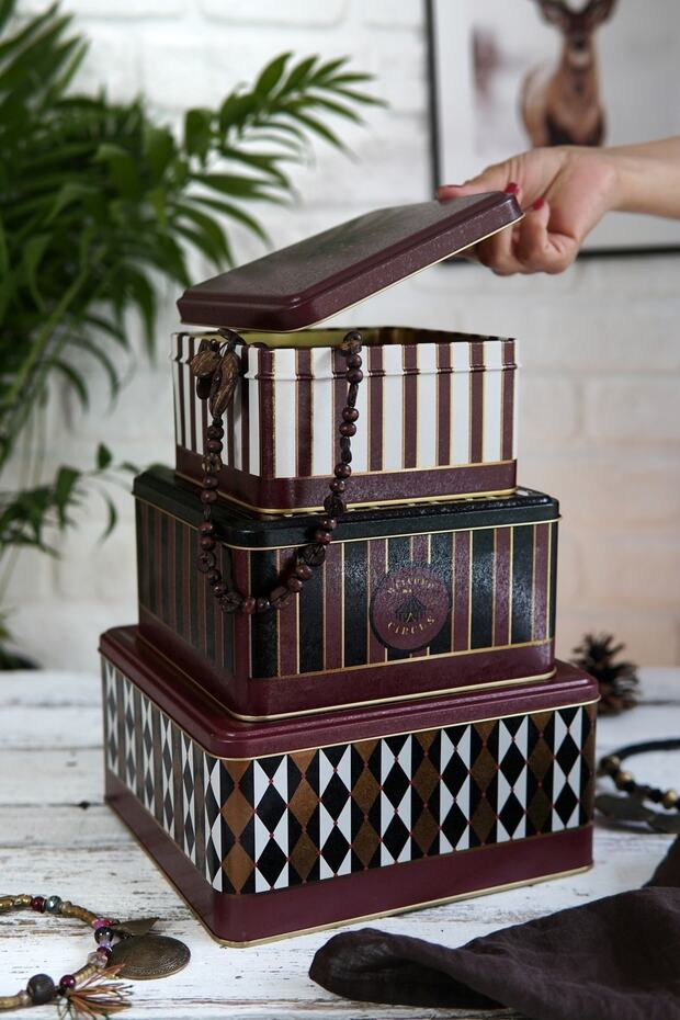 Circus Patterned Metal Storage Container, Organizer Box, Makeup Organizer Erb13t8