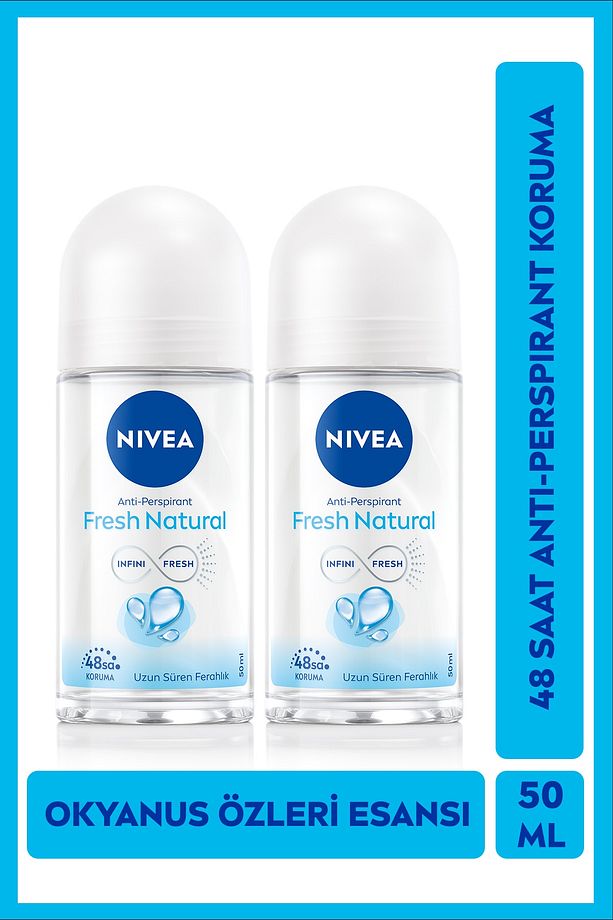 Kadın Roll-on Deodorant Fresh Natural 50ml, 72 Saat Anti-Perspirant Ter Koruması, Alkolsüz, X2 Adet - 1