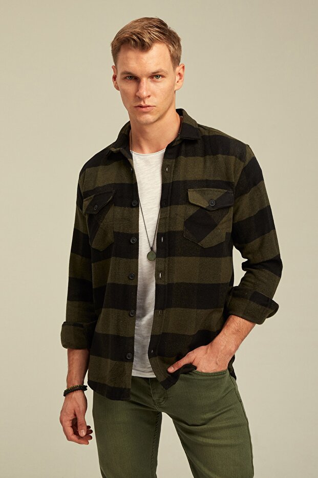 Khaki Plaid Lumberjack Shirt-odg001r09