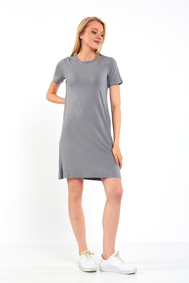 Sıfır Yaka Kısa Kollu Basic Tunik - 3