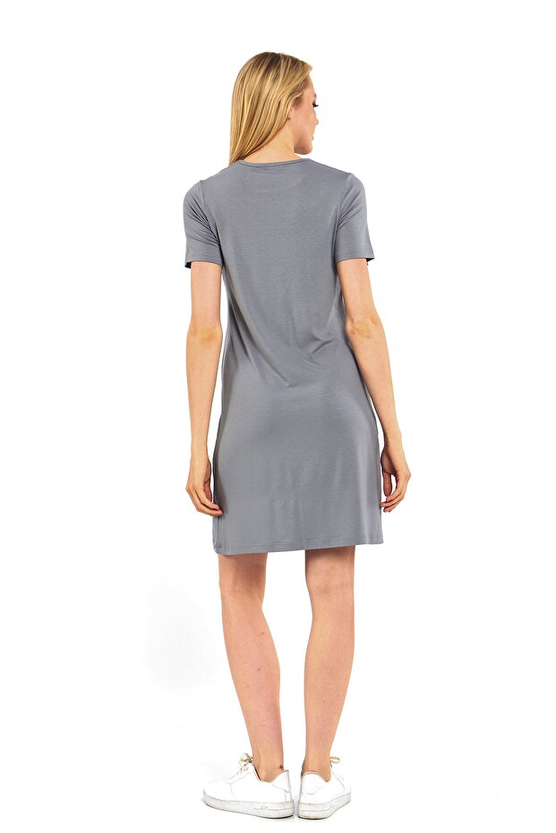 Sıfır Yaka Kısa Kollu Basic Tunik - 5
