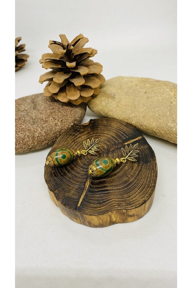 Handmade Ethnic Brass Apparatus Tibetan Agate Stone Women's Earrings