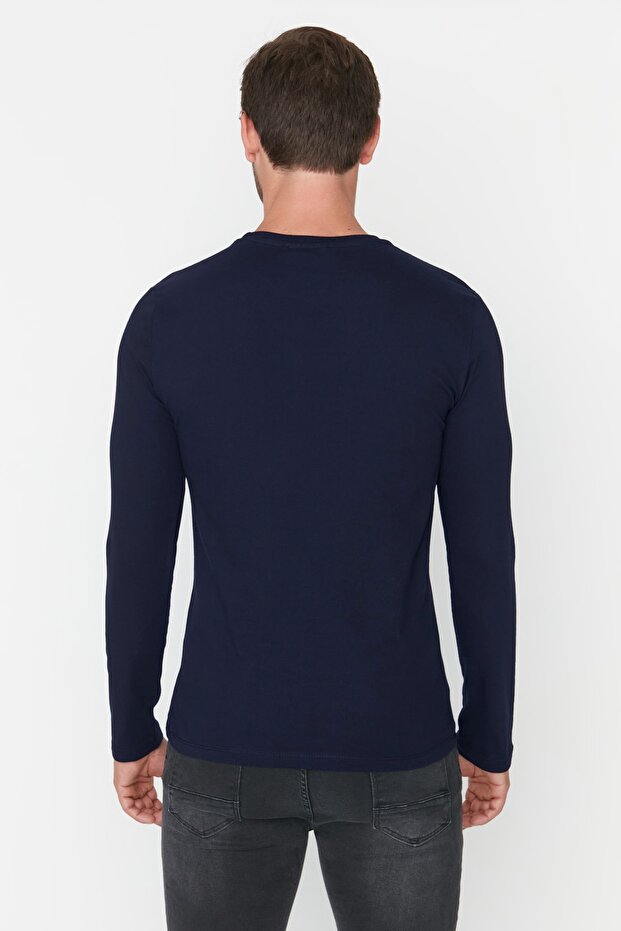 Siyah-Beyaz-Lacivert Regular/Normal Kesim Uzun Kollu 3'lü Basic Paket T-Shirt TMNAW21TS0197 - 8