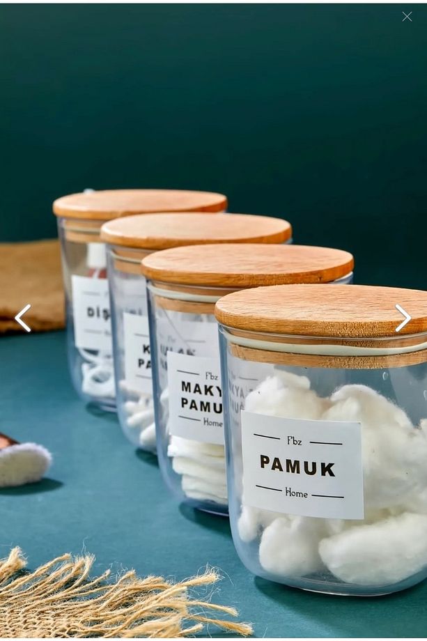 4'lü Ahsap Kapaklı Kulak Pamuğu&pamuk&makyajpamuğu&diş Ipi Saklama Kutusu 400 ml Akrilik Set - 4