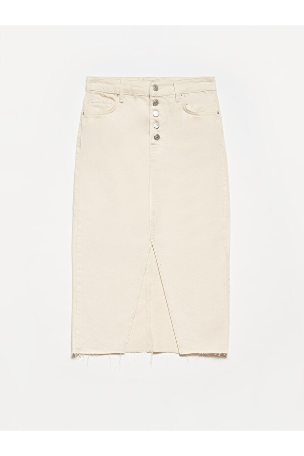80549 Buttoned Front Denim Skirt-Ecru