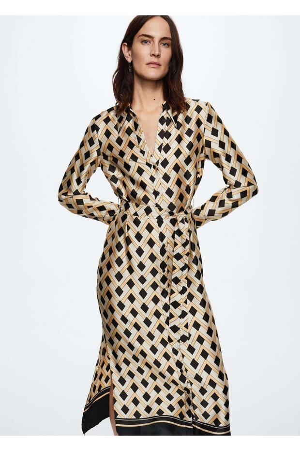 Geometrik Desenli Elbise - 1