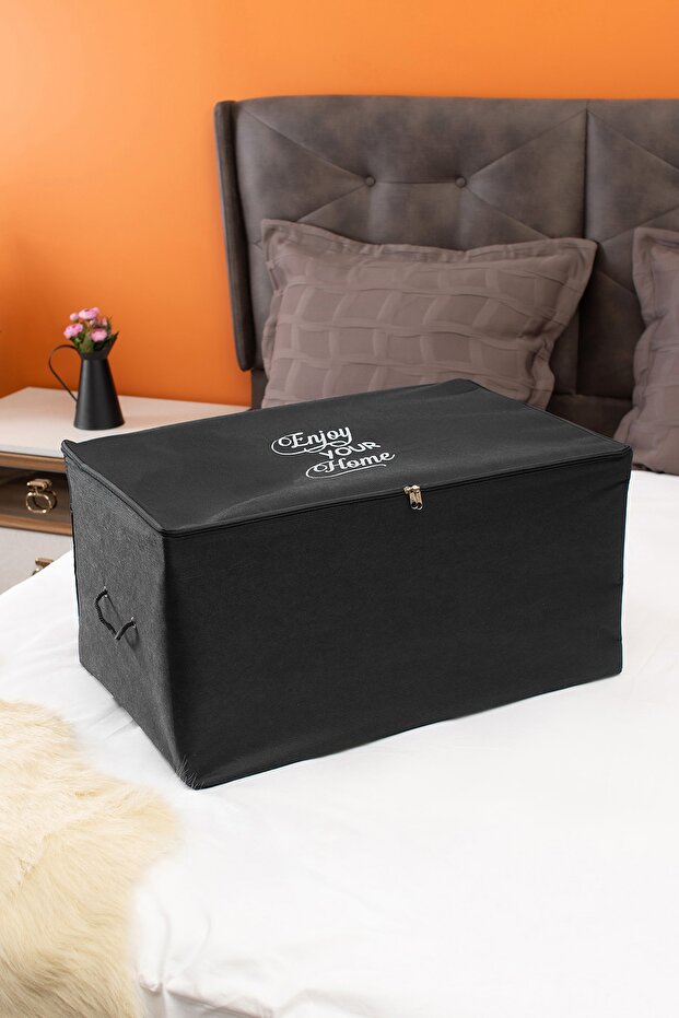 Medium Size Black Storage Bag with Print Detail 63 X 40 X 34 Cm