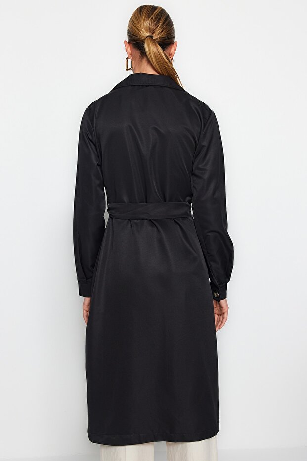 Fekete öves vízlepergető hosszú kabát TWOAW24TR00003 - 11
