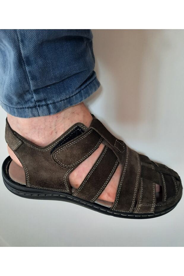 Genuine Leather Anatomical Sole Closed Toe Brown Suede Color Sandals