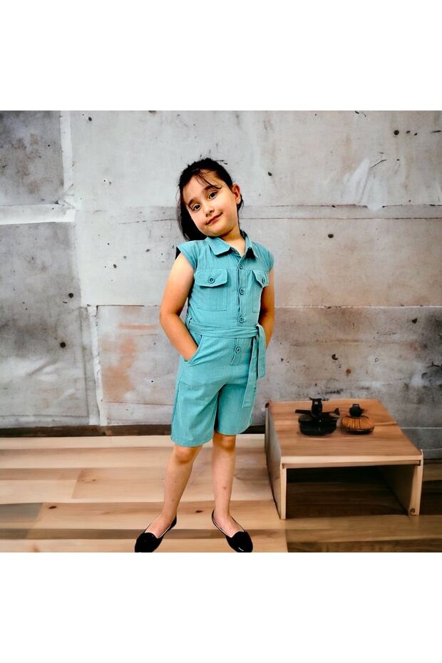 Girl's Jumpsuit with Shorts/Buttoned Pocket Detailed/Short Jumpsuit