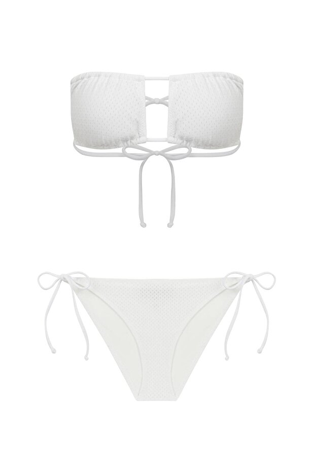 مجموعة بيكيني شبكية بيضاء بدون حمالات - 1
