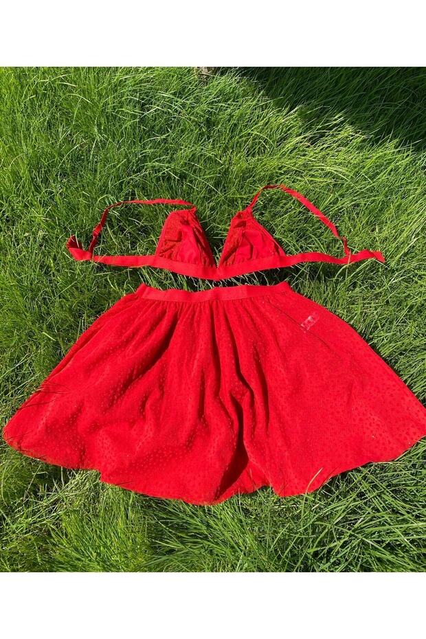 Fantezi Simli Kırmızı Gecelik - 5