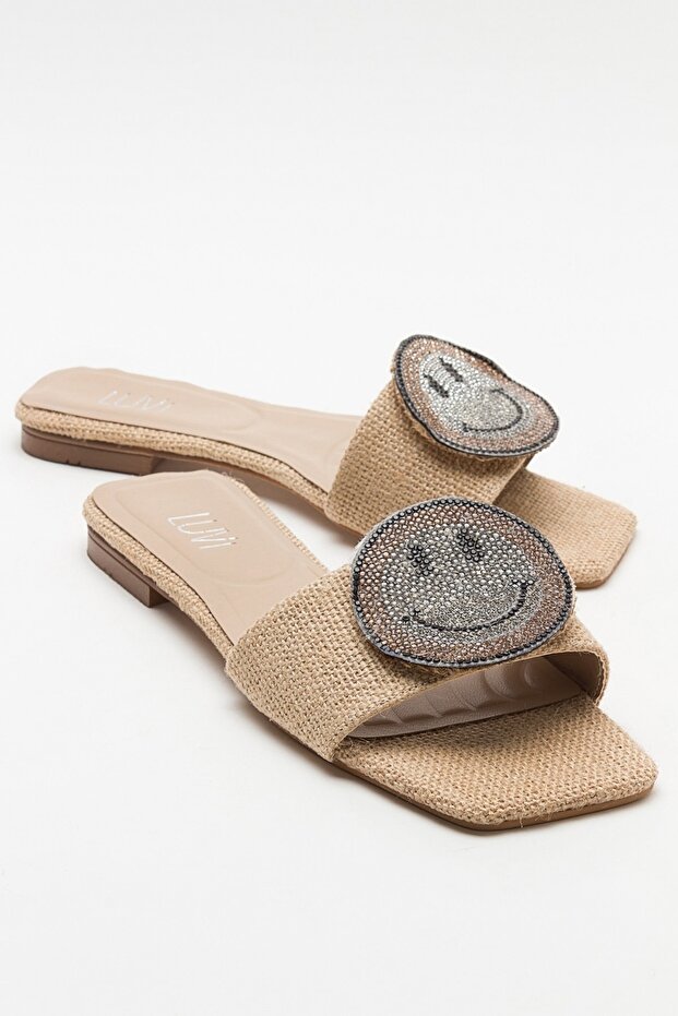 YAVN Beige Straw Stone Women's Slippers