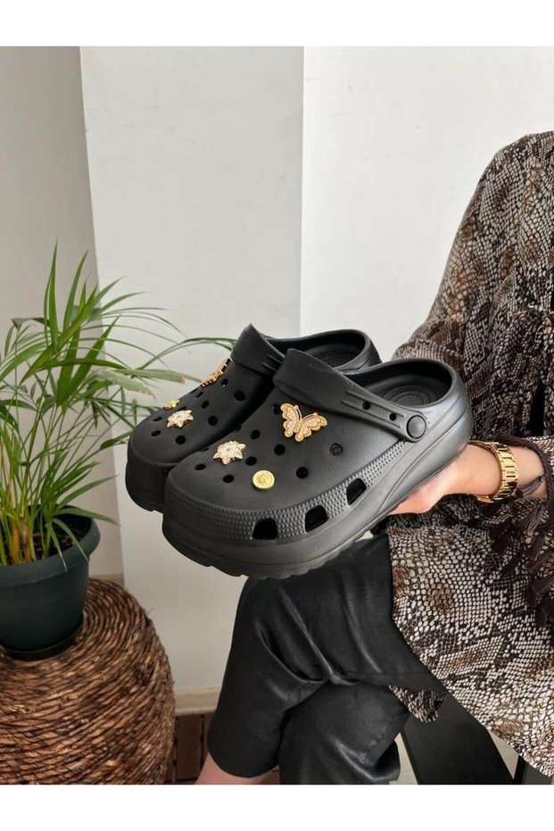 High Sized Wedge Heel Nurse Doctor Beach Seaside Pool Slippers Black All Ornaments Gifted
