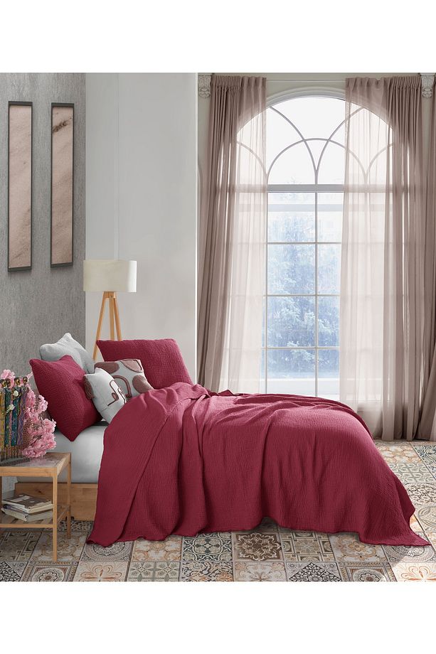 Bordo 4 Katlı Multi Muslin %100 Pamuk Xl Tek Kişilik Saçaksız 180 X 240cm - 2