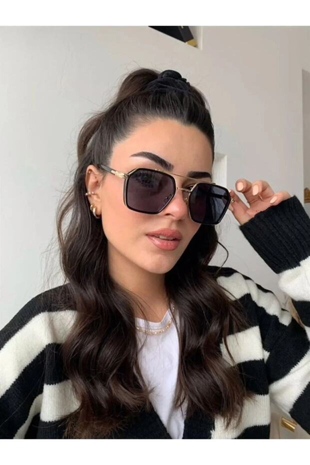 Unisex Women Men Uv400 Protected Black Gold Square Rectangular New Season Sunglasses