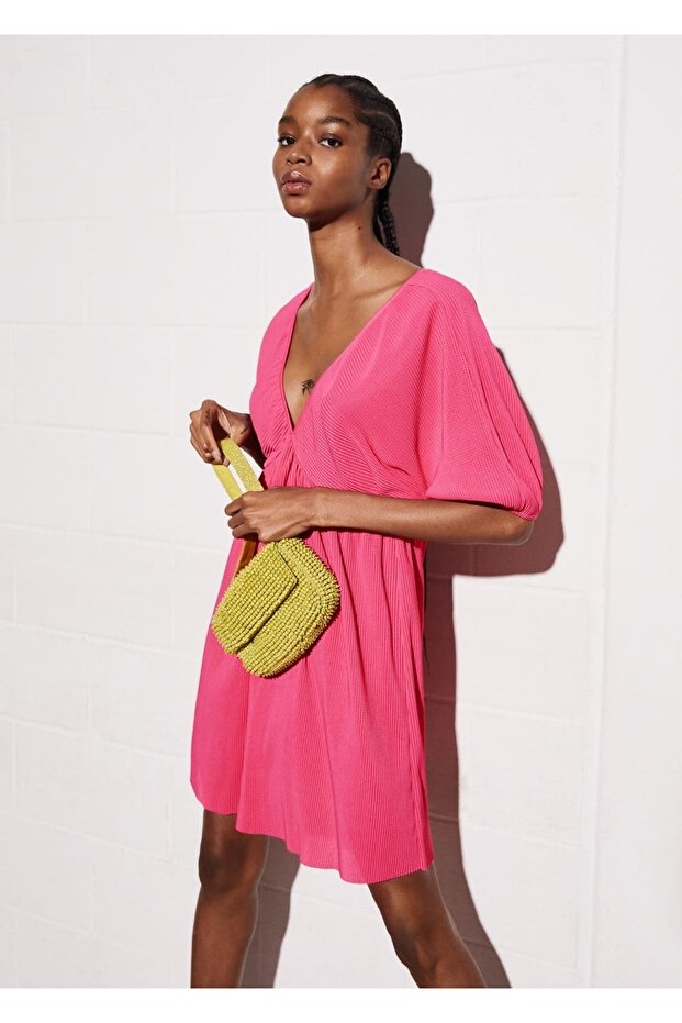 Dokulu Mini Elbise - 1