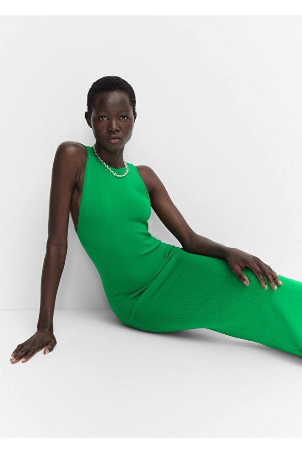 Fermuarlı ribana elbise - 5