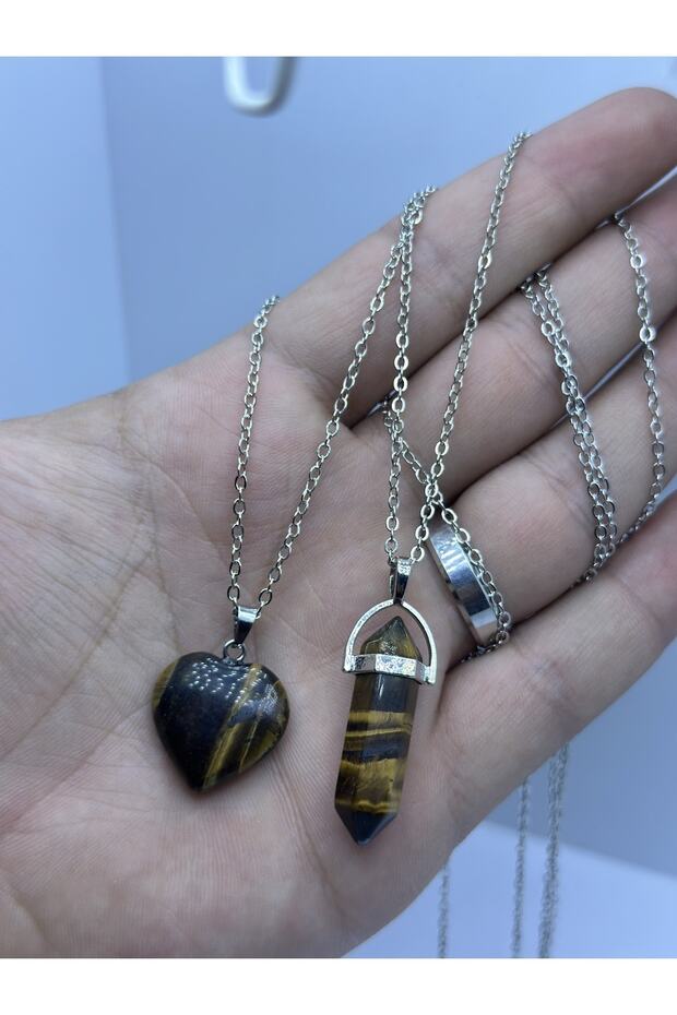 Natural Tiger Eye Heart and Nail Model Necklace