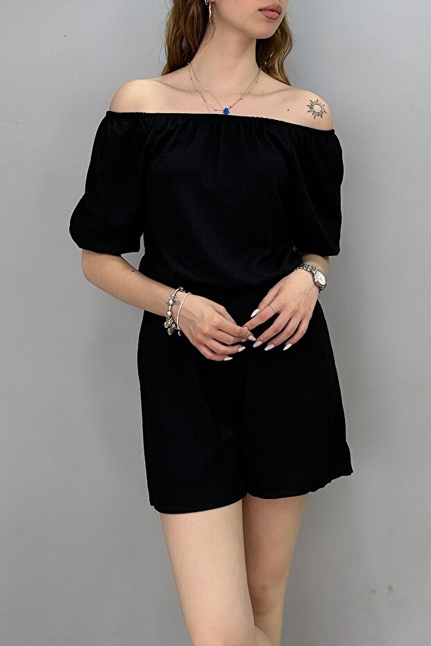 Şort Tulum Kısa Kol Siyah - 3
