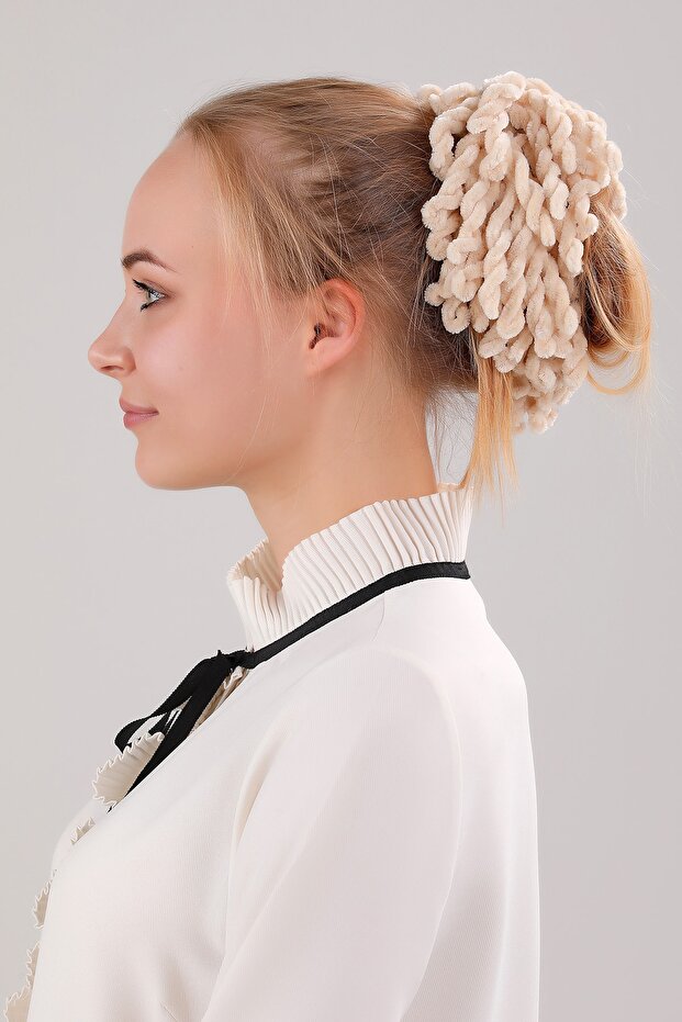 Bun Buckle Scarf Bun Velvet Beige