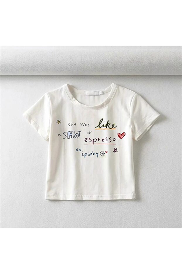 She Was Like Shot Of Espresso Printed White Crop