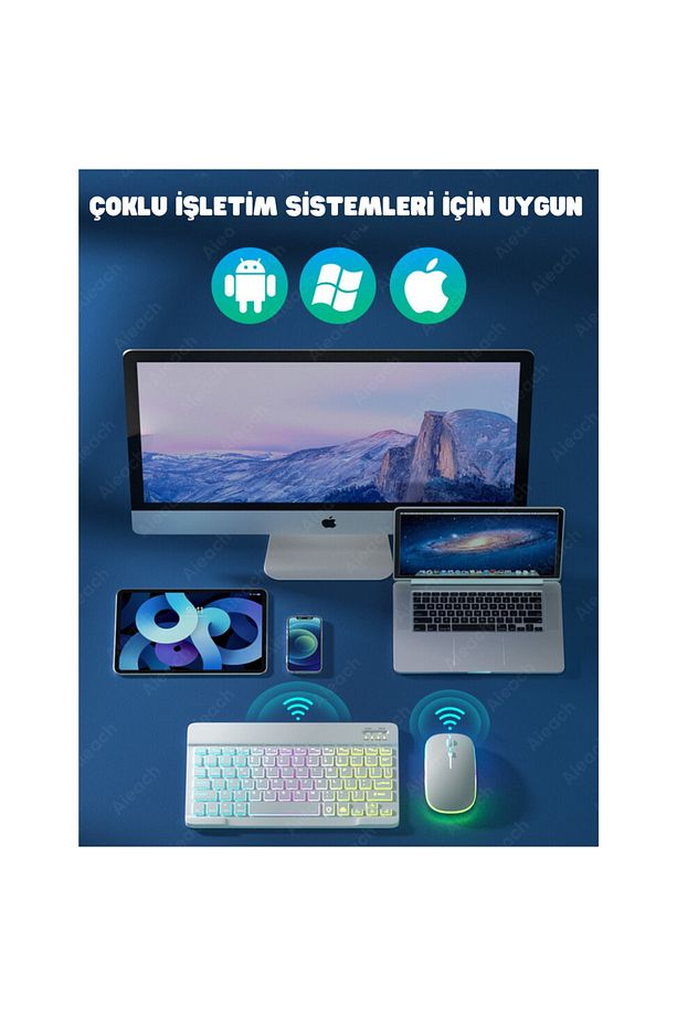 YeniTech- Bluetooth Aydınlatmalı Klavye Mouse Tablet Telefon Android iOS Windows Fare Klavye iPad - 2