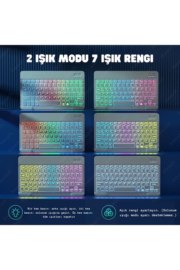 YeniTech- Bluetooth Aydınlatmalı Klavye Mouse Tablet Telefon Android iOS Windows Fare Klavye iPad - 3