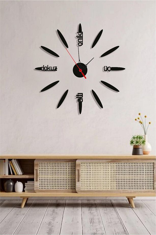 3D Dekoratif Ahşap Duvar Saati - Dekoratif Saat 60x60cm - 1