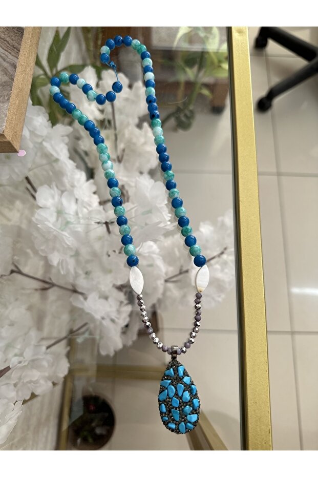 Doğaltaş mavi kolye