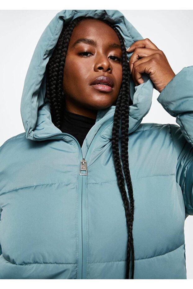 Kapüşonlu Kapitoneli Mont - 6