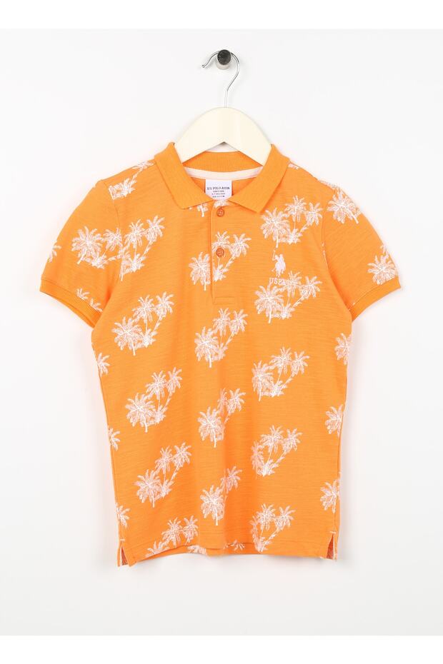 US Polo Assn.Boy's Polo T-Shirt - Orange, Printed, VERONAKIDS