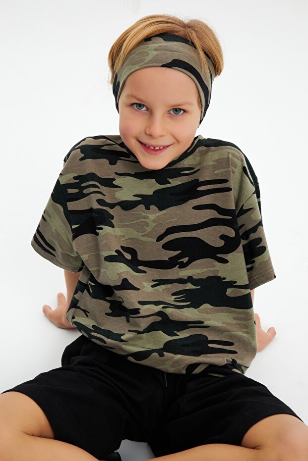 Boy's 100% Cotton Combed Oversize Camouflage T-Shirt Soft Bandana TWO SET Trend Series 2
