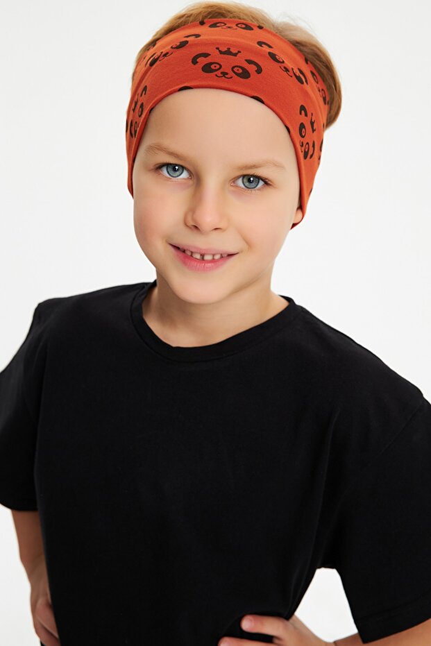 Boy's 100% Cotton Combed Oversize Black T-shirt Soft Tile Bandana 2-Piece Set Trend Seri2