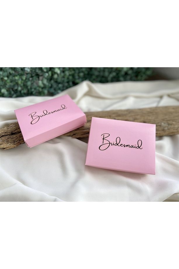 Pembe Kapaklı Bridesmaid Yazılı Veya Yazısız 1 Adet Hediye Kutusu 11*8*2.5 Cm - 1