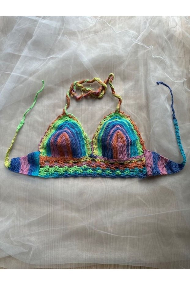 Halter and Back Tie, Decolletage, Special Hand Knitted Standard Size Crop Bustier