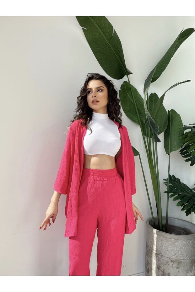 Kimono Seersucker Top and Bottom Set