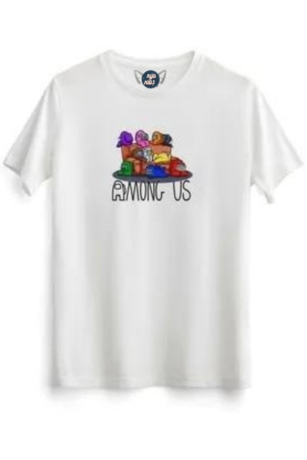 AMONG US Printed Short Sleeve Unisex White Kids T-Shirt