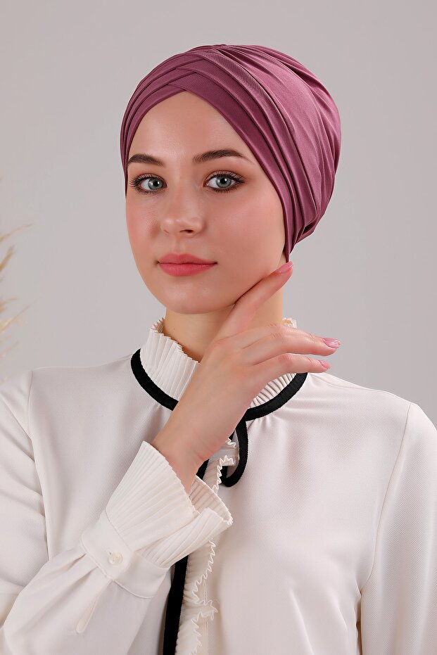 Women's Three-Striped Cross Ready-made Turban Outer Bonnet Purple