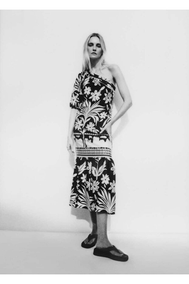 Asimetrik Saten Elbise - 6