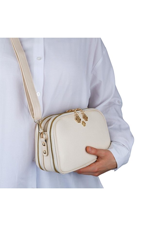 Motto 1445 Beige Crossbody Hand and Shoulder Bag