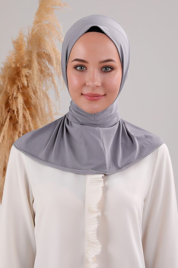 Women's Hijab Practical Sandy Scarf with Snap Fasteners Ready Sea Pool Compatible Shawl Light Gray