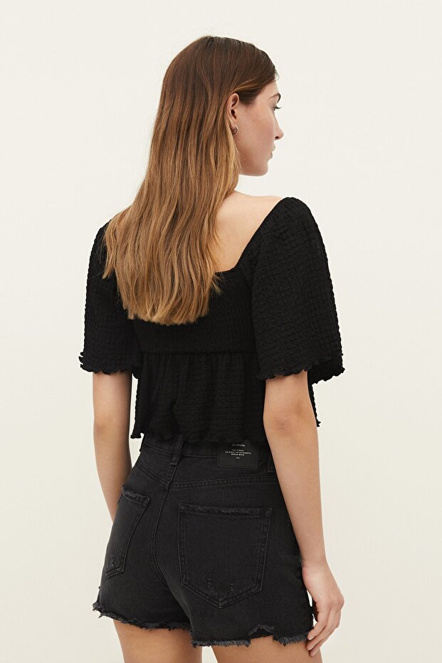 Distressed denim şort - 3