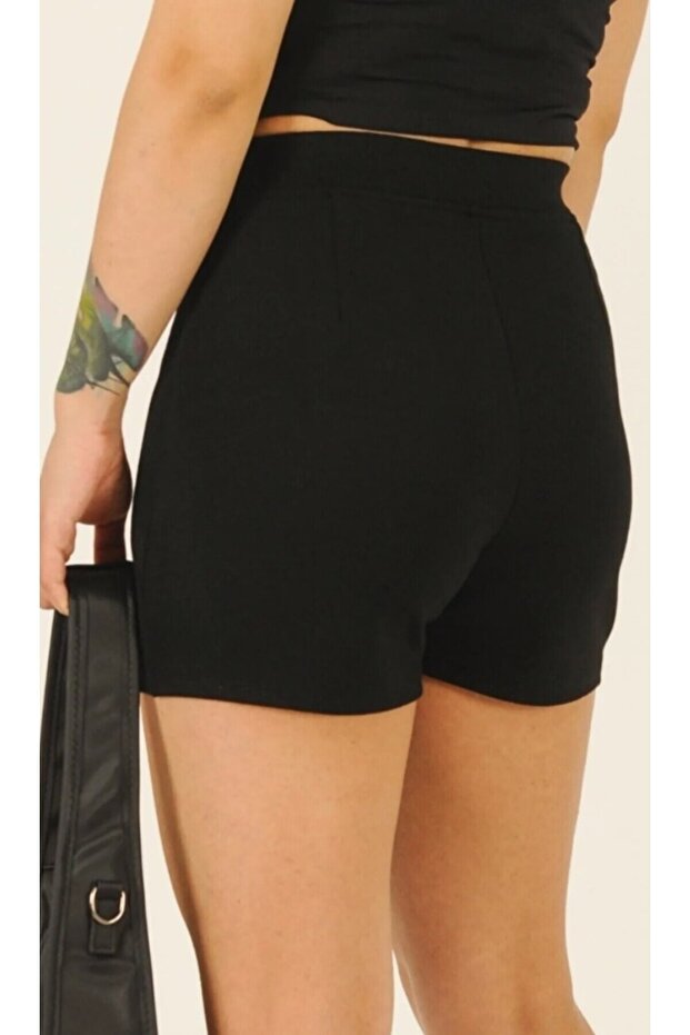 Back Waist Elastic Shorts Skirt Black with Cap