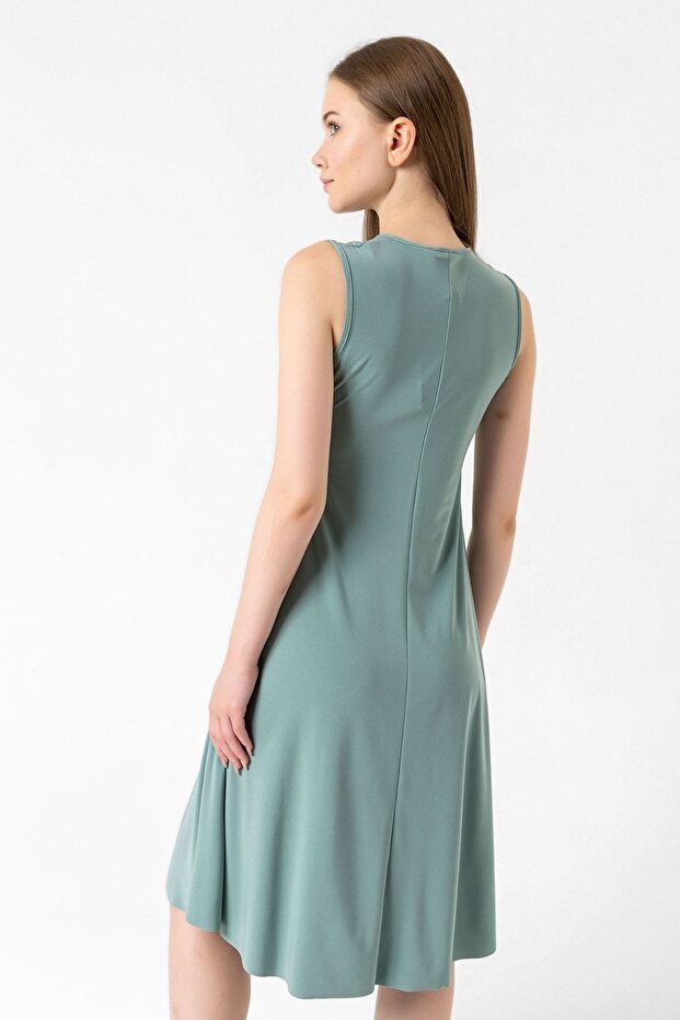 Nil Yeşili V Yaka Elbise - 7