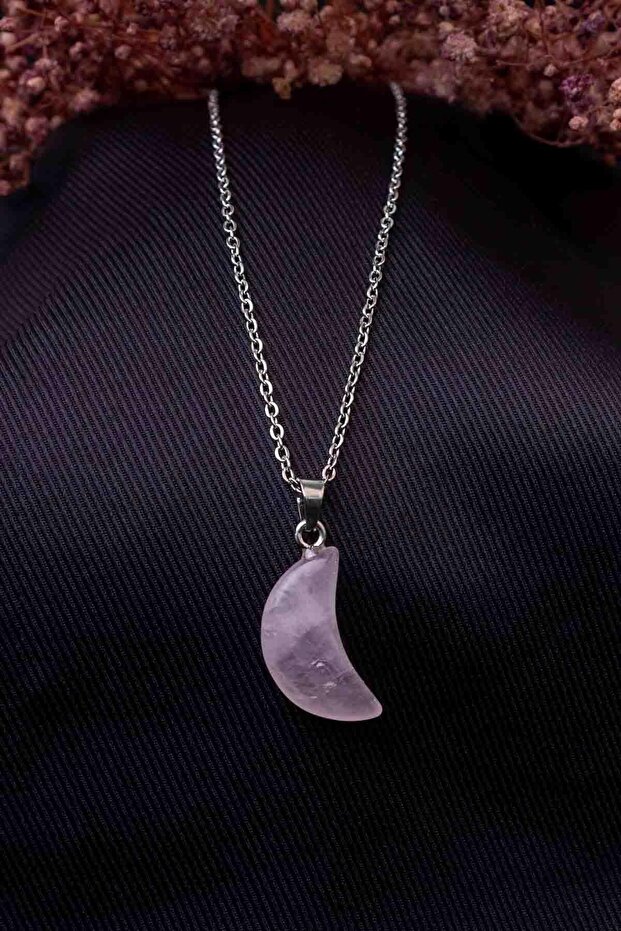 Moon Pink Quartz Stone Necklace